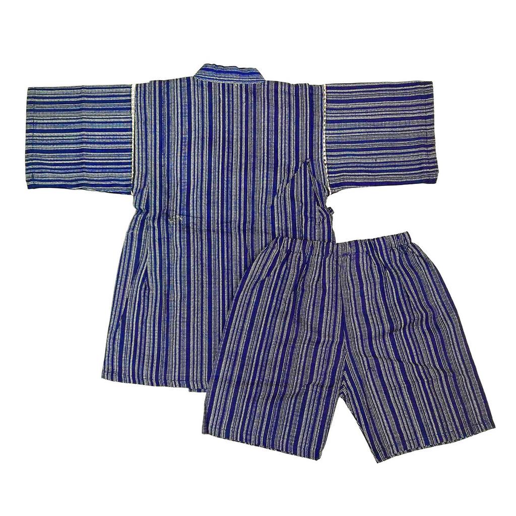 Jinbei Navy Shijira Made In Japan Boys' Set, Striped, Blue, 120cm, Weave, 100% Cotton,