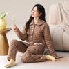 Pajamas Women'S Winter 2024 Three-Layer Thickened Fleece Woven Cotton Jacket Coral Fleece Warm Loungewear