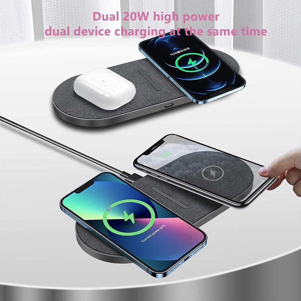 40w Dual Wireless Charging Pad For Iphone 14 13 12 11 Xs Xr X 8 Samsung S22 S21 S20 2 In 1 Fast Charger Mat For Airpods 3 Pro