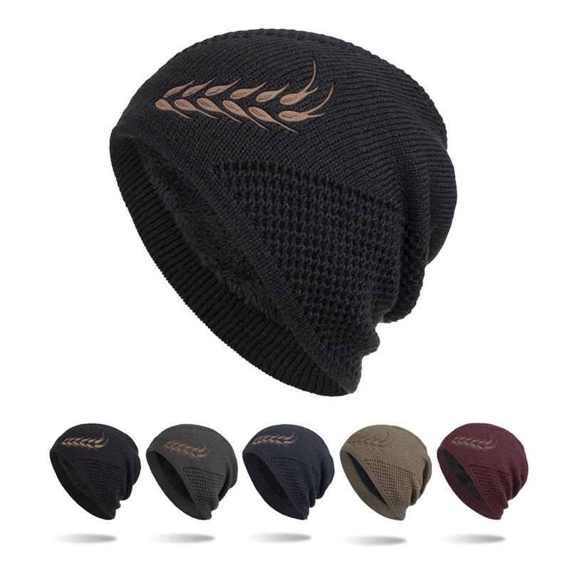 Осень-зима бархатная шапка с пшеничным узором вязаная шерстяная шапка мужская теплая лыжная шапка с черепами уличная беговая походная шерстяная шапка