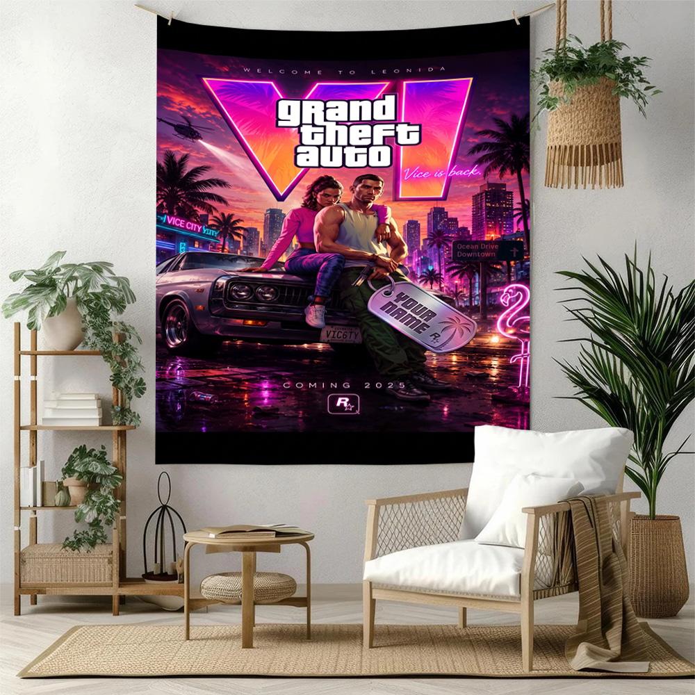 Grand Theft Auto Personalized Name Tapestry Aesthetic Wall Tapestry Ultra-Soft Suitable for Living Room Four Seasons Decor