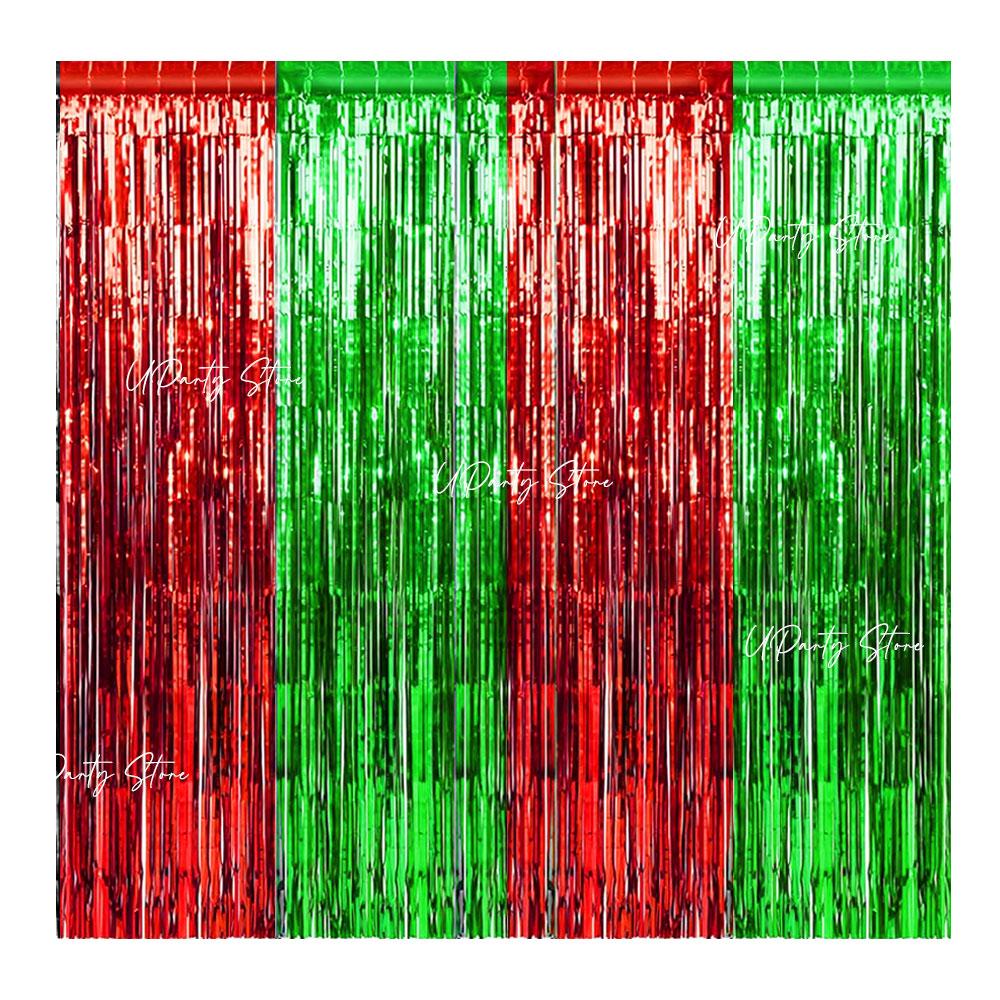 2 Packs Red Black Foil Fringe Curtains 6.56FT Black Tinsel Backdrop Shimmer Curtain for Birthday Baby Shower Race Car Party Deco 5