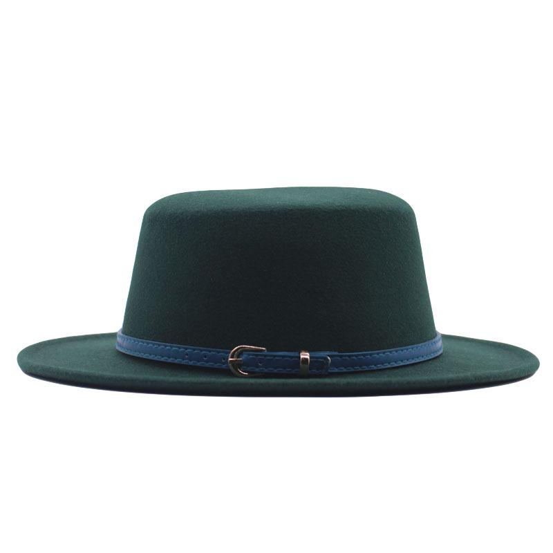 Autumn and winter new British men's top hat, flat-top woolen hat, European and American jazz hat, big-brimmed women's hat