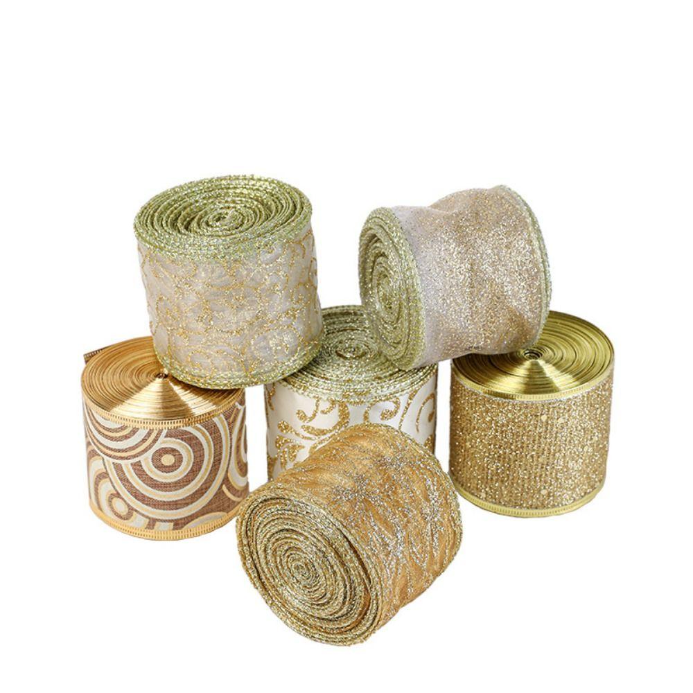 Mesh Yarn Christmas Tree Ribbon Gold Wire Edge Fabric Craft Ribbon New Year