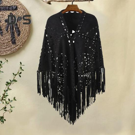 Женская шаль, теплая ткань, однотонный цвет, универсальный, ажурный, с кисточками, зимний шарф, удобная шаль-накидка