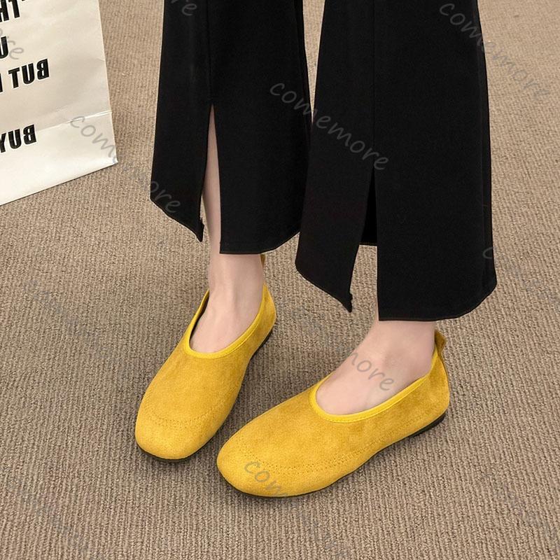 Comemore Women Flats Casual Retro Round Head Loafers Shoes Women Solid Suede Slip On Ladies Single Shoes Soft-soled Mocasines