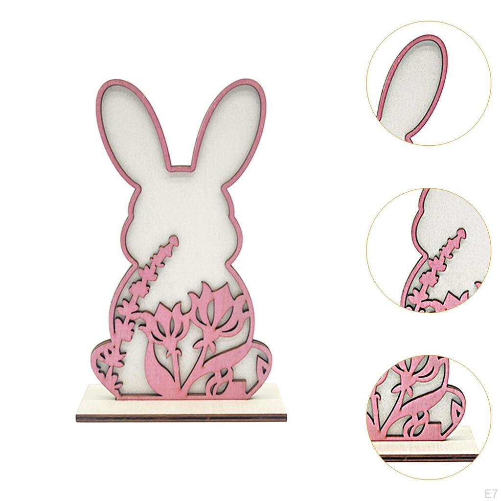 Easter Bunny Wood Sign Desktop Ornament Decor Rabbit Tabletop Centerpiece for Shelf Indoor