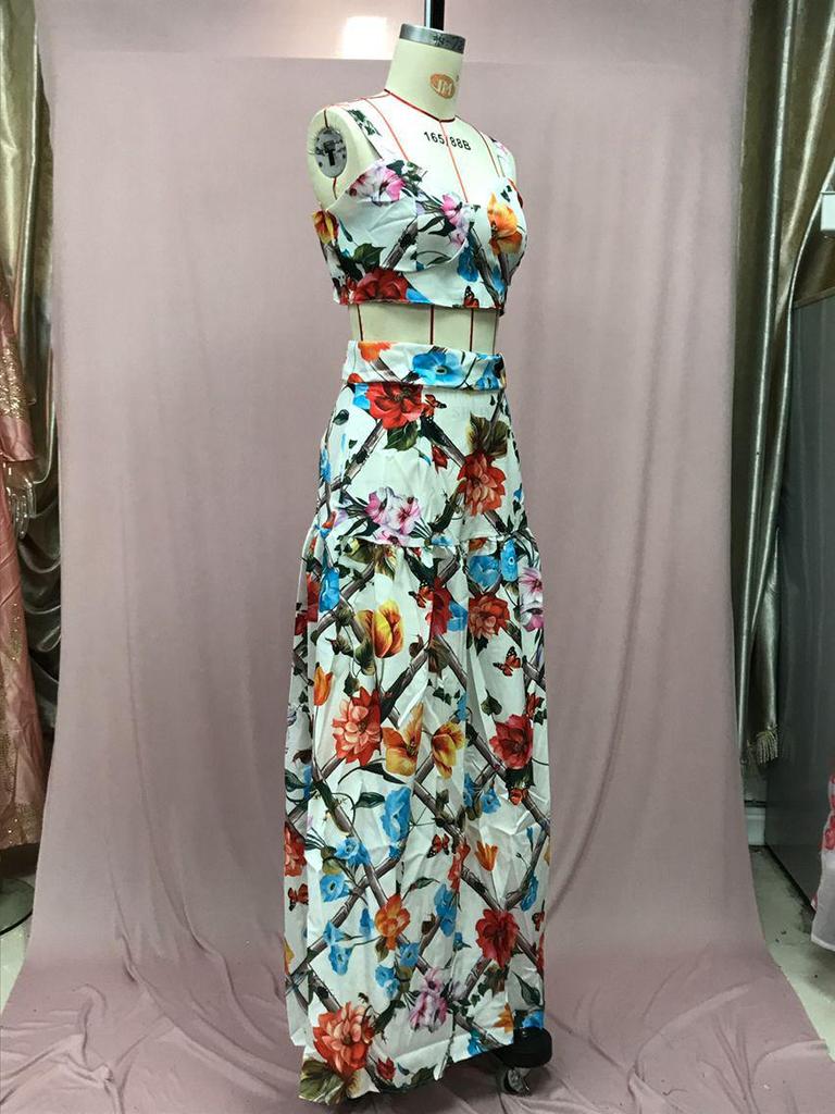 2025 Весна/Лето Женский Сексуальный Европейский и Американский Женский Комплект Платьев с Подтяжками и Принтом - Пляжный Комплект Из Двух Частей