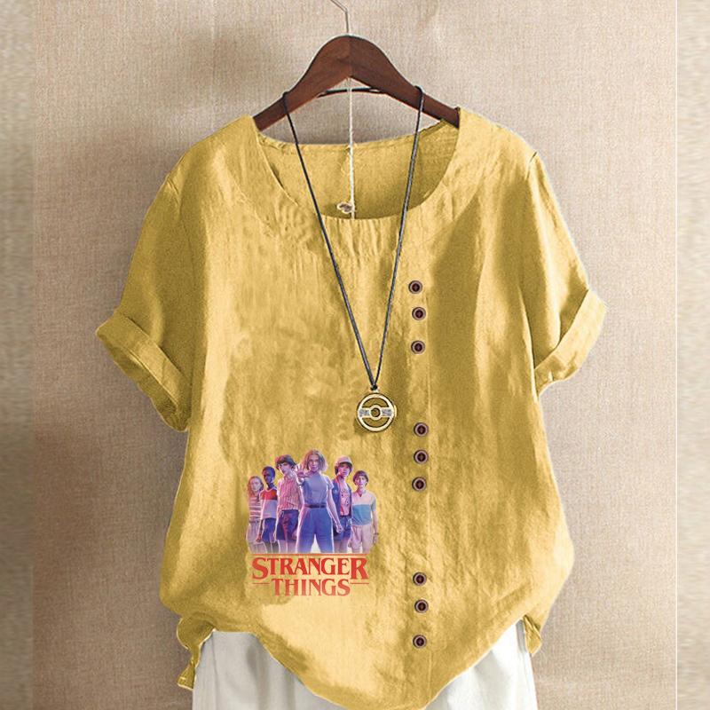 Women's Fashion Round Neck Short Sleeve T-shirt Casual Cotton Linen Graphic Shirt Leisure Loose Superpowered Child Prined Summer Blouse Tops