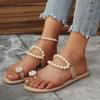 Luxury Pearl Chain Pvc Strap Clip Toe Slippers Women 2025 Summer Brand Designer Nude Flat Heels Slippers Beach Sandals