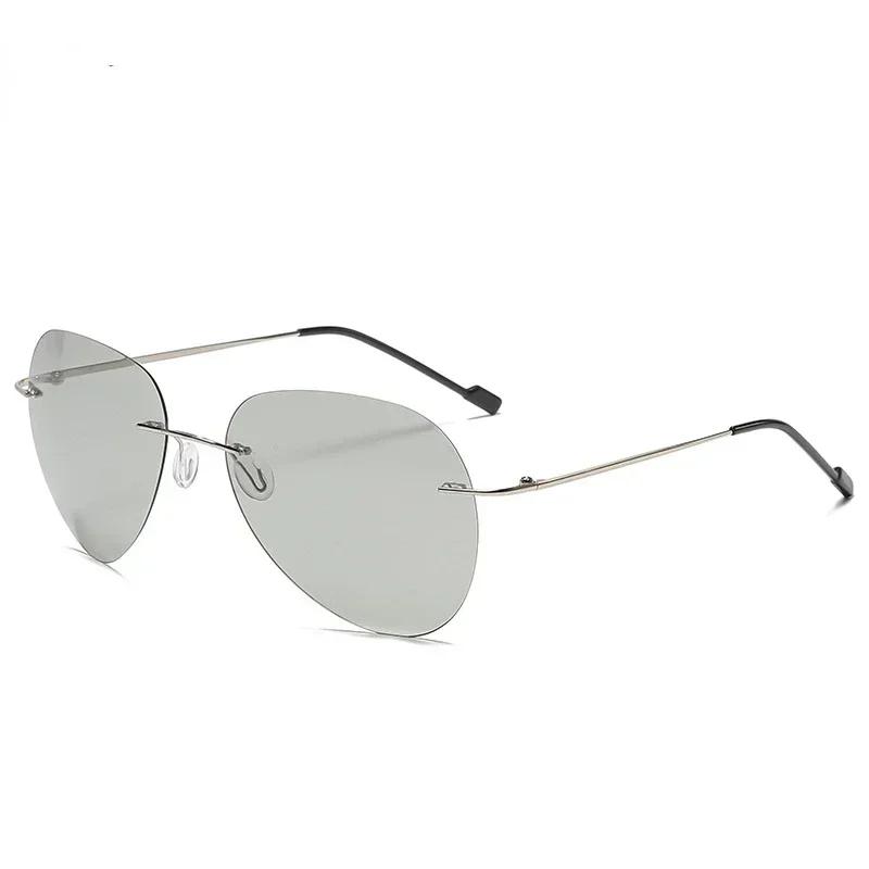 Men Ultralight Titanium Polarized Photochromic Lens Sunglasses Rimless Aviation Style Design Night Vision Glasses
