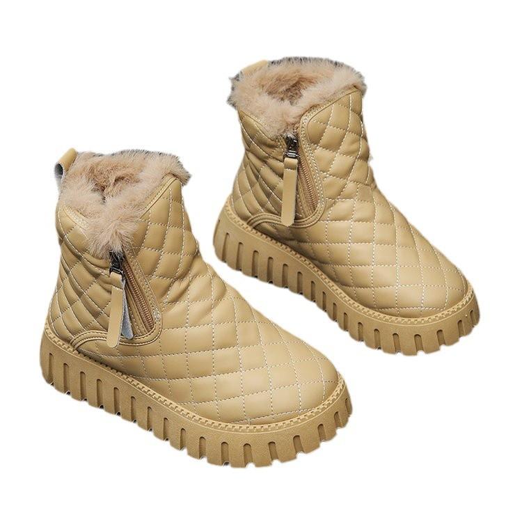 Зима 2024 года, новые зимние сапоги на толстой подошве из бархата и утолщенного хлопка, женские короткие сапоги с меховым покрытием, теплая женская обувь из хлопка