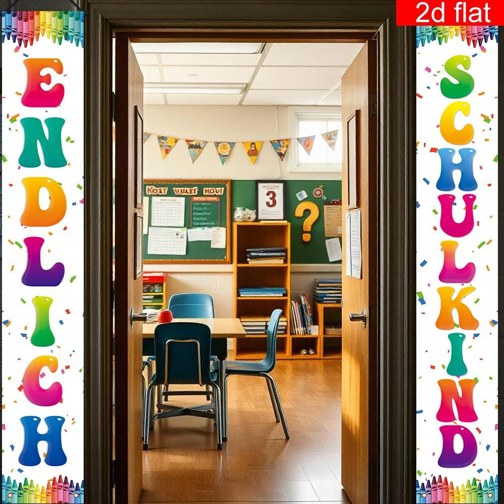 Back to School Porch Sign Colored Crayon Rainbow Font Entrances 1 Pair Indoor Outdoor Decor
