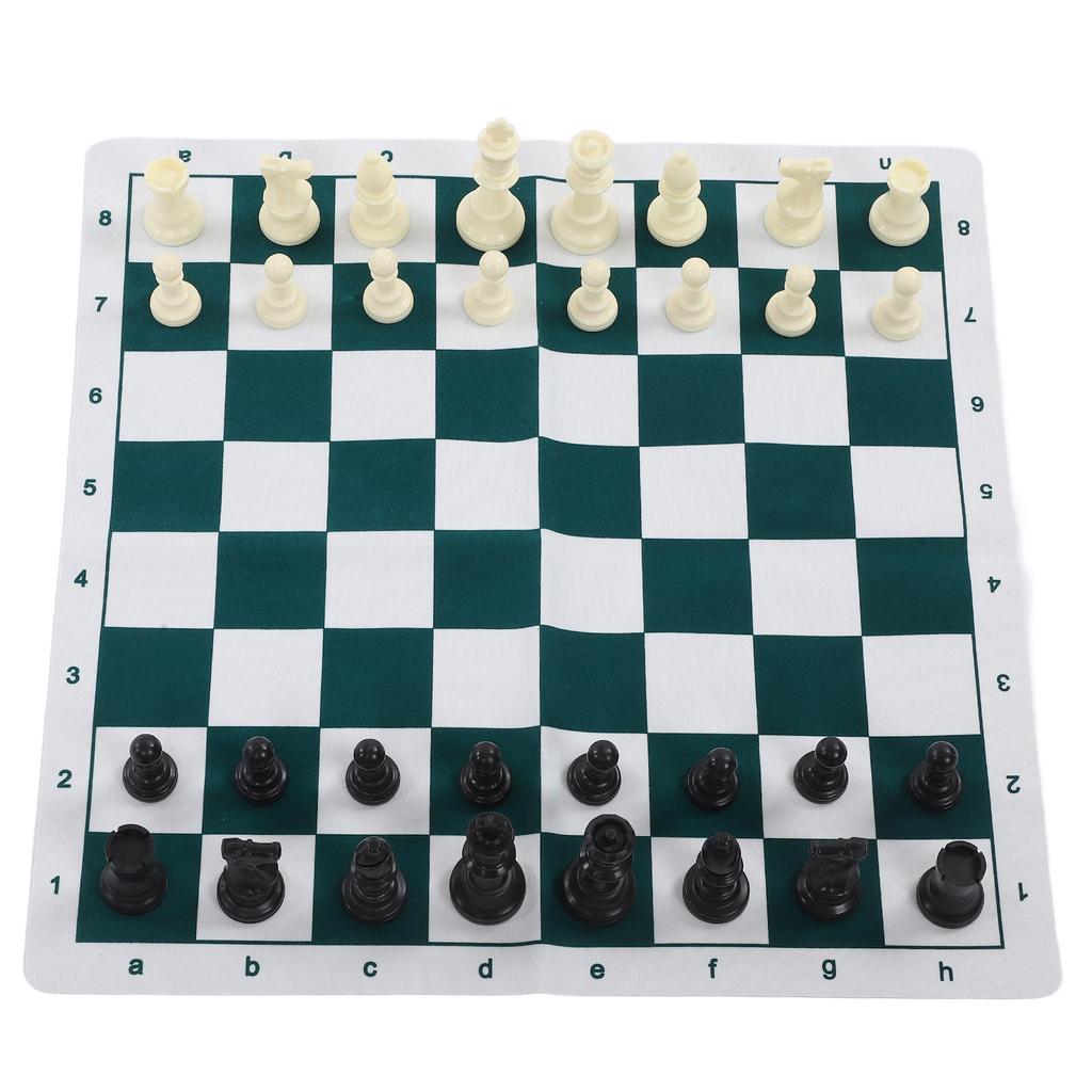 Chess Set Plastic Chess Board Set Desktop Game with 50x50cm Artificial Leather Board for Party