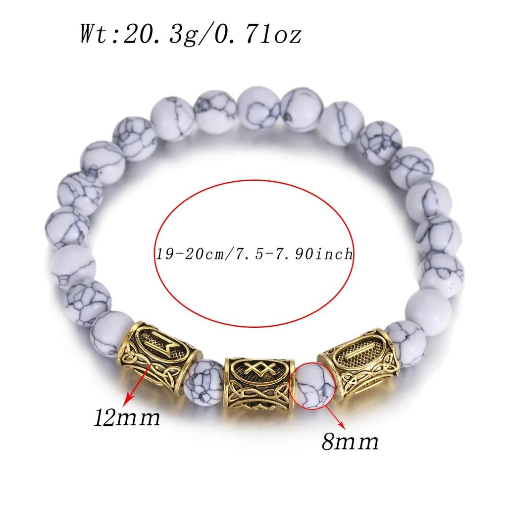 Классический золотой браслет с рунами викингов, 8 мм, из лавового камня, ручная работа, эластичное украшение для женщин и мужчин.