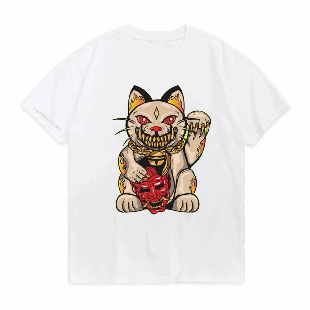 Unisexeki Neko Print Women T Shirt Short-sleeved Personalize Summer Female T-shirts Graphic Tees Japanese Lucky Cat Kawaii Tshirts