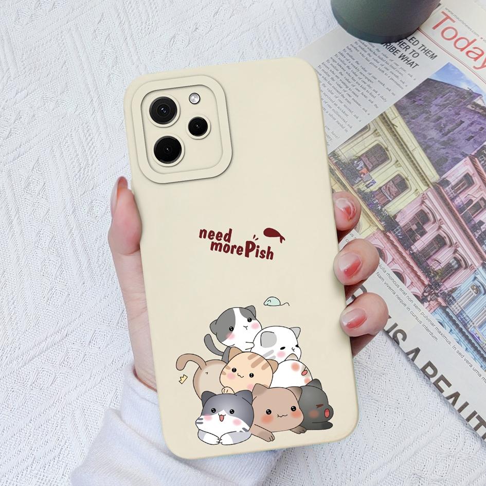 Liquid Silicone Case For Honor 30 50 70 Lite X8A X7A 9X Pro Magic5 Pro Cute Fashion Cat Shockproof Matte Phone Bag Soft Square Cover For Honor Bumper