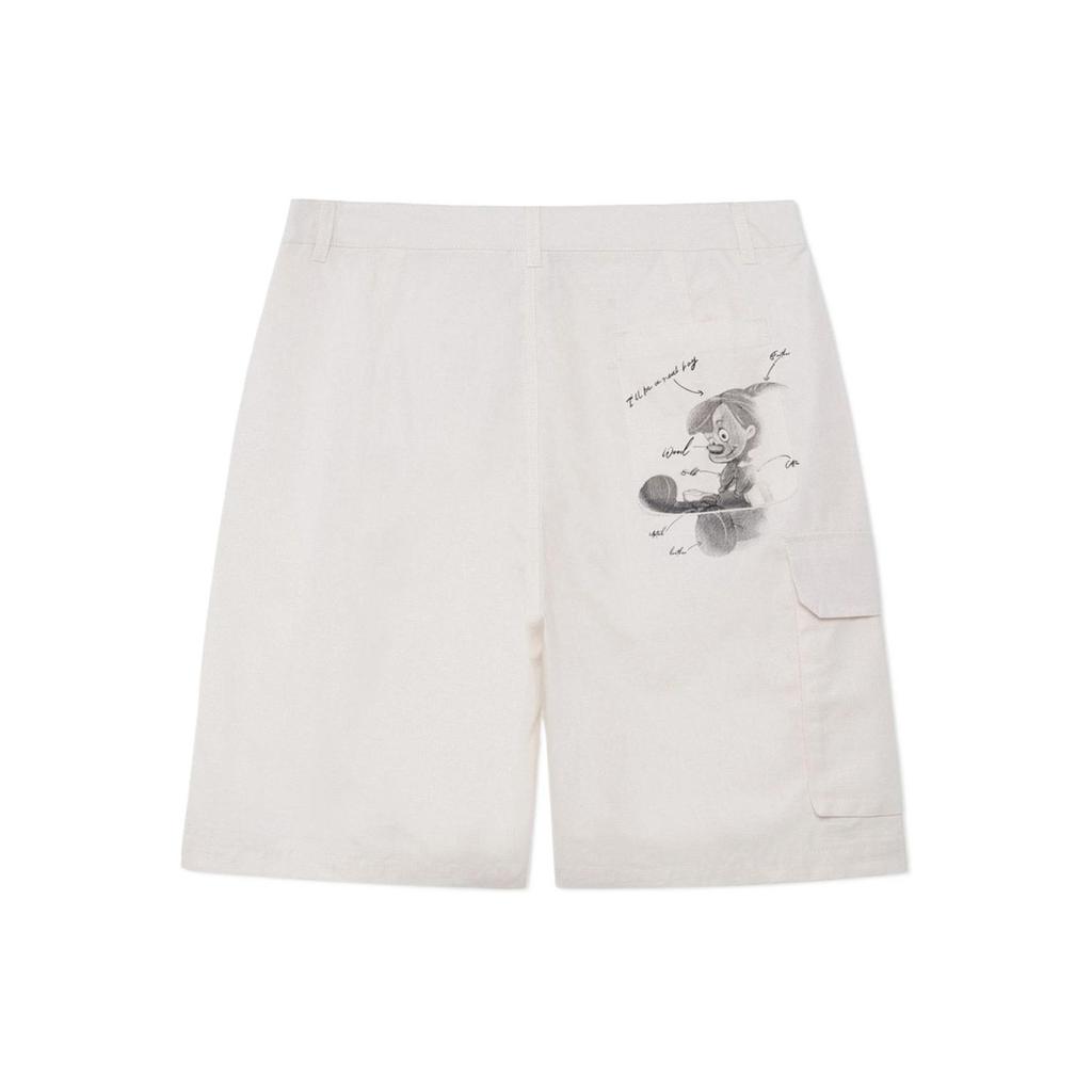 Li-Ning Pinocchio Hand-Painted Cartoon Print Button Casual Shorts Men Bottoms White Sand-Grey AKSS431-1
