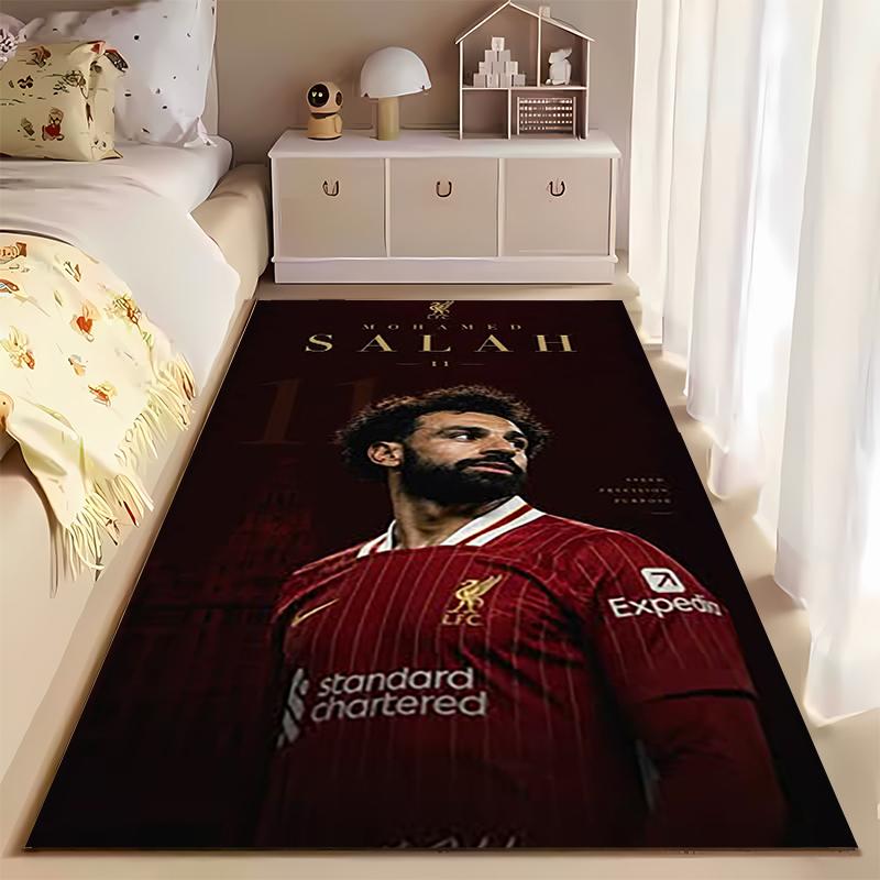 Sports Area Rug, Mohamed Salah Liverpool 11 Gold Poster, Fan Cave Decor, Non-Slip Mat