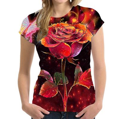 Летняя мода Роза Цветок 3D Принт Футболки Женская уличная одежда Повседневная Harajuku Футболка с коротким рукавом Футболки с круглым вырезом Топы Одежда