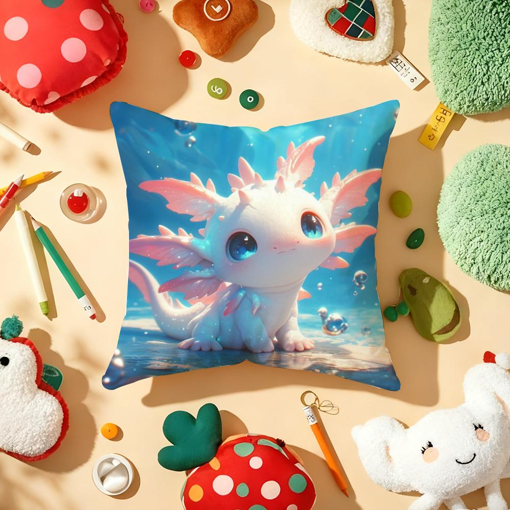 Cartoon Cute Axolotl Cushion Cover Plush Fabric Soft DoubleSided Printed Sofa Warm Winter Home Gift Pillow Cover