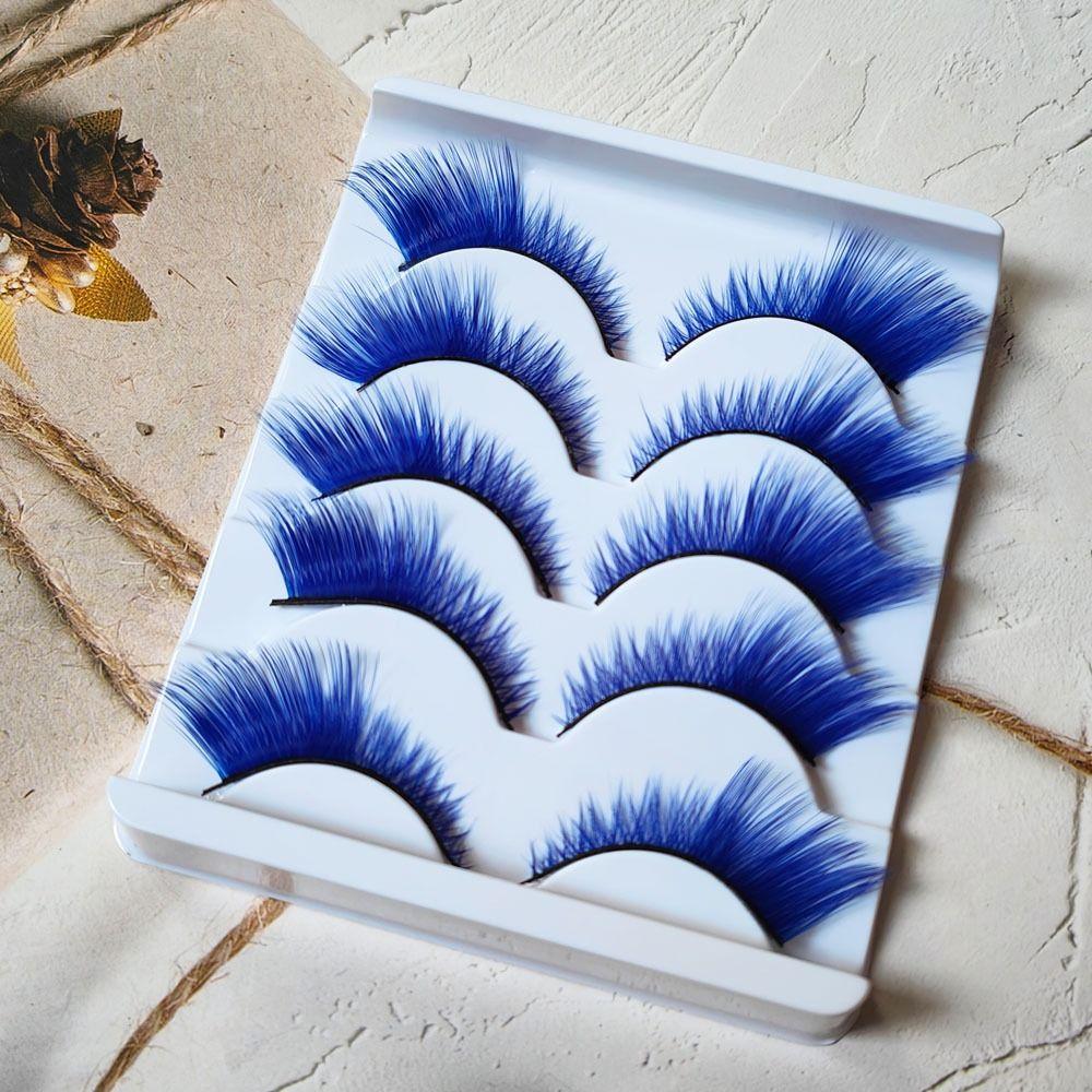 5Pairs Masquerade Fox Cat Eye Eyelashes Dramatic Look Eyelash Extension Green Blue Colored Lashes