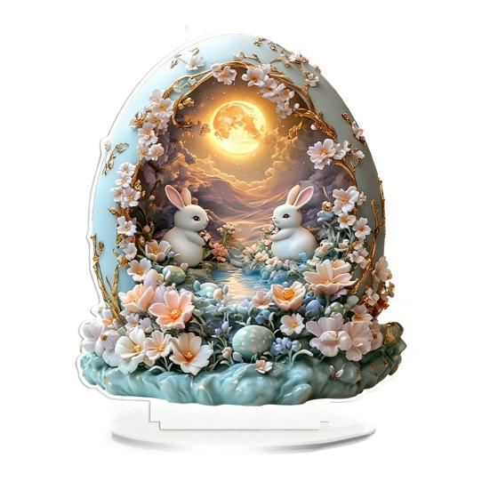 Easter Bunny Table Acrylic Desktop Ornament Spring Bunny Egg Sign 2D Flat Tabletop Centerpiece