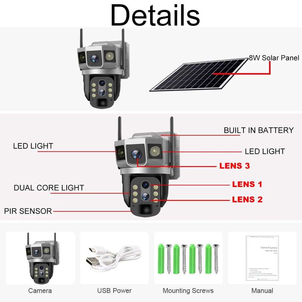 12MP 6K Solar 4G IP Camera CCTV Surveillance 10X Digital Zoom Outdoor Waterproof Monitor Pir Motion Detect Night Vision V380 Cam