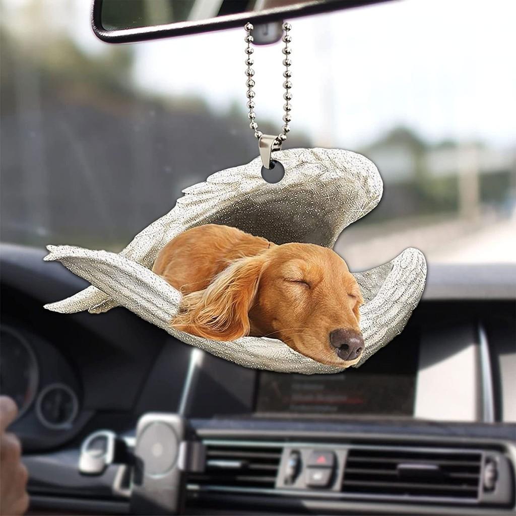 Cute Acrylic Car Mirror Pendant With Angel Wings Perfect For Dog Lovers Gifts