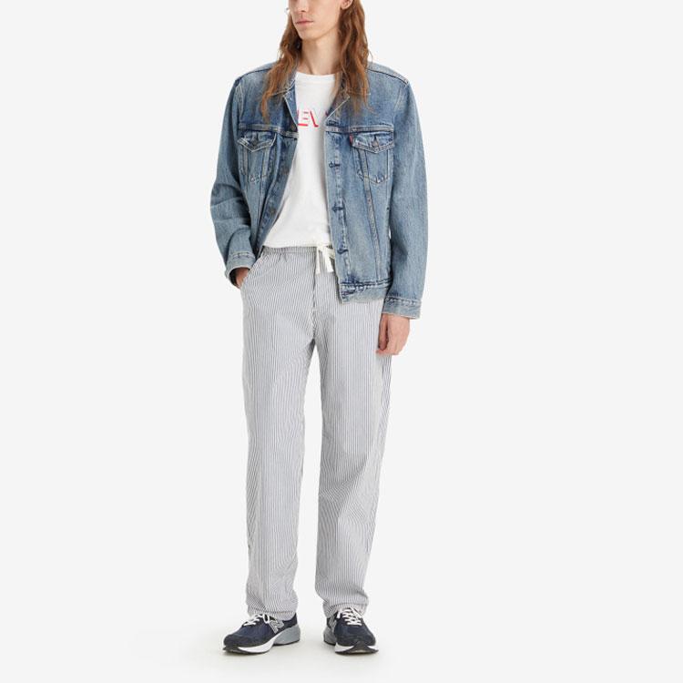 Levis Цветной блок в полоску Удобные брюки прямого кроя Повседневные мужские брюки Синий Белый A7362-0003