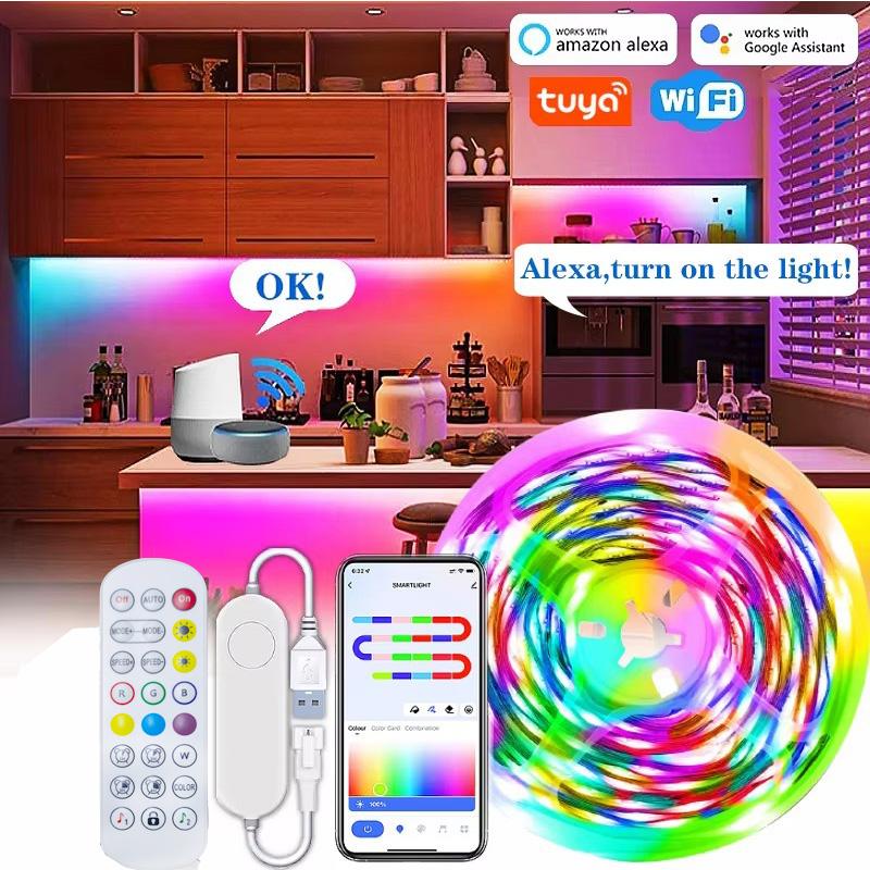 Tuya Умная WIFI RGBIC Светодиодная Лента Адресуемая WS2811 IC Гибкая RGB Неоновая Светодиодная Лента USB Управление через Приложение для Alexa Google