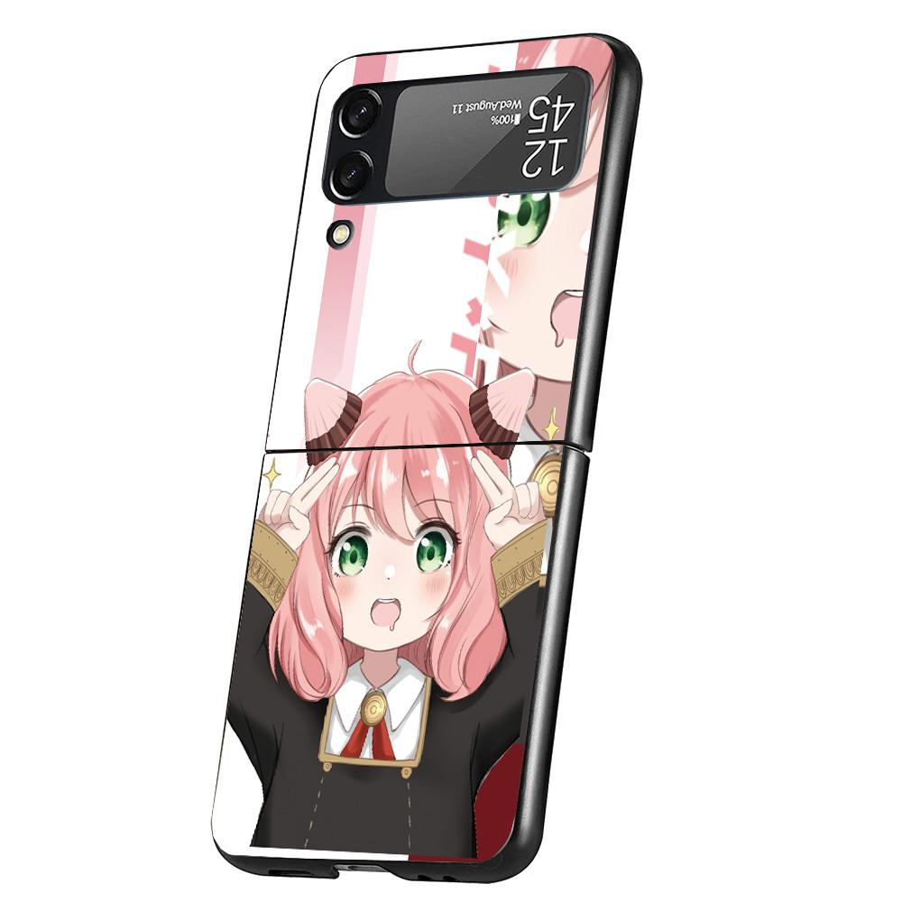 Spy Family Anya Cute Case Phone Cover for Samsung Galaxy Z Flip 7 6 5 4 3 5G ZFlip7 ZFlip6 ZFlip5 ZFlip4 ZFlip3 Black Fundas Gal