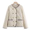 Women's Winter Short Fluffy Warm Jacket Diamond Check Button Jacket
