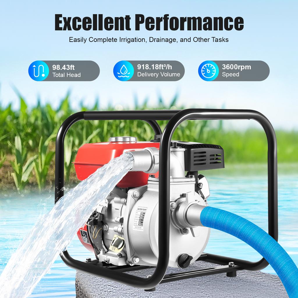 7.5HP Trash Water Transfer Pump - 212cc 4-Stroke Gas Powered Irrigation Pump 2" Port with  23ft Suction & Hose
