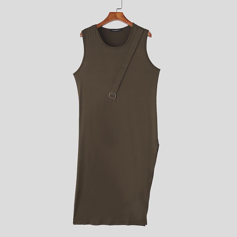 INCERUN Мужские топы без рукавов с неровным подолом и разрезами, повседневные длинные майки