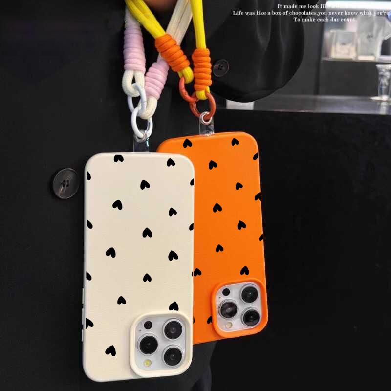 INS Любовь Сердце Роскошный Милый Чехол-цепочка для телефона Lanyard Case Для iPhone 17 16 15 14 13 12 Pro Max 11 Plus Ударопрочный Узор Личи Funda