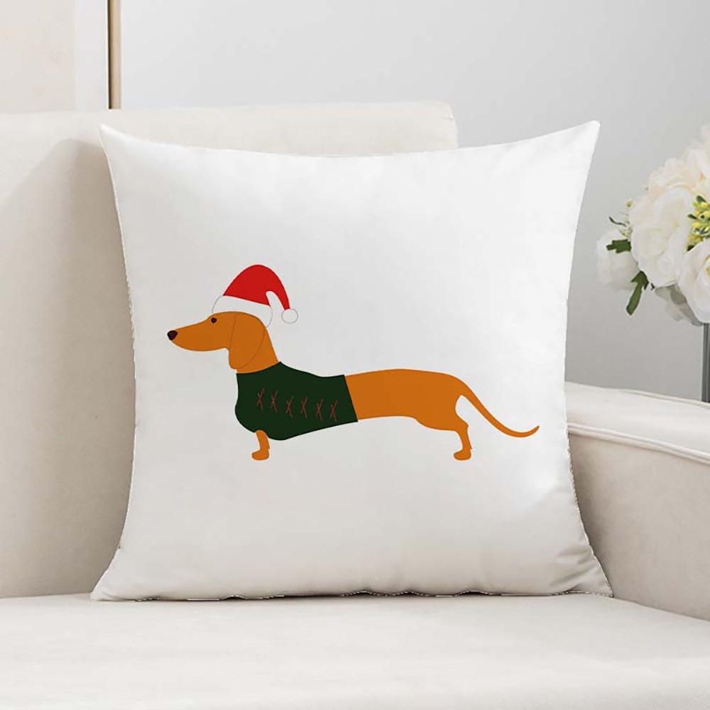 4pcs Home Decor Cushion Covers Featuring a Single-Sided Print of a Christmas Dachshund, Square Shape, Modern Living Room Decorative Pillow Covers
