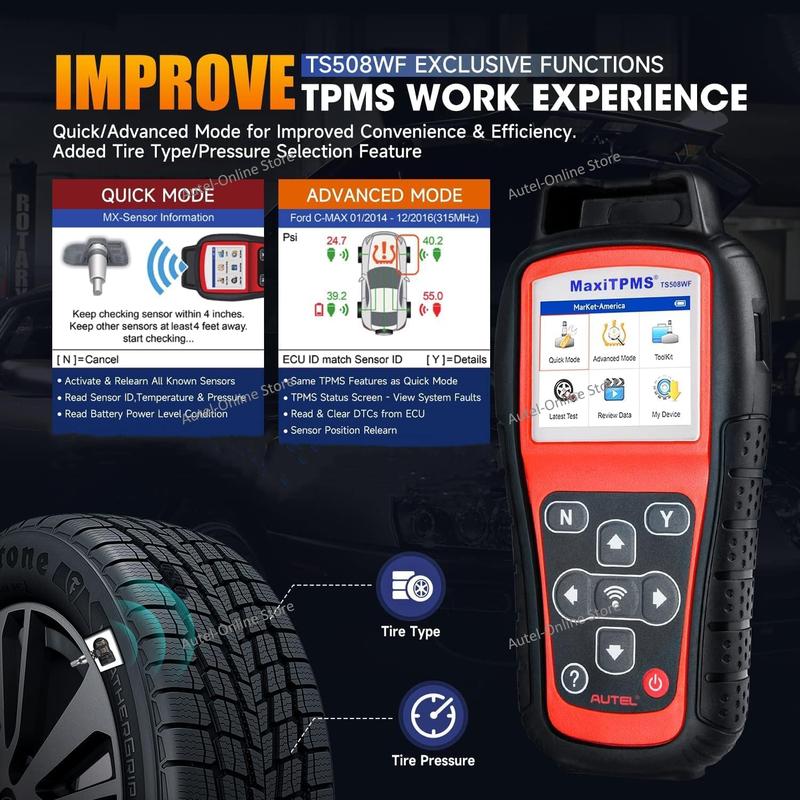 Autel MaxiTPMS TS508WF Инструмент для повторного обучения TPMS Сканер OBD2 Сервис сброса TPMS, Чтение/Стирание кода TPMS, Версия TS508 с Wi-Fi