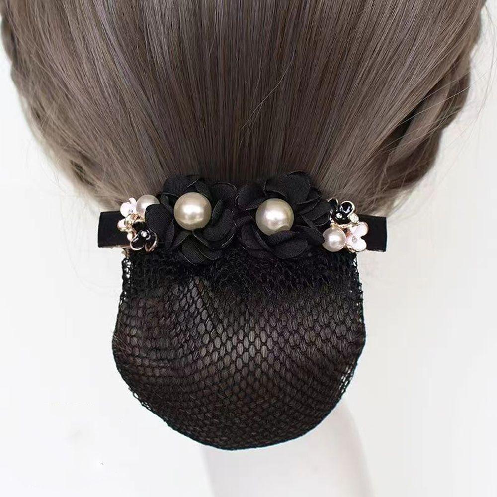 Simple Pearl Flower Cloth Headdress Hairnet Mesh Snood Korean Style Headwear Women Spring Clip