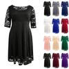Women's Temperament Three-quarter Sleeve Lace Casual Solid Color O-Neck Plus Size Dress