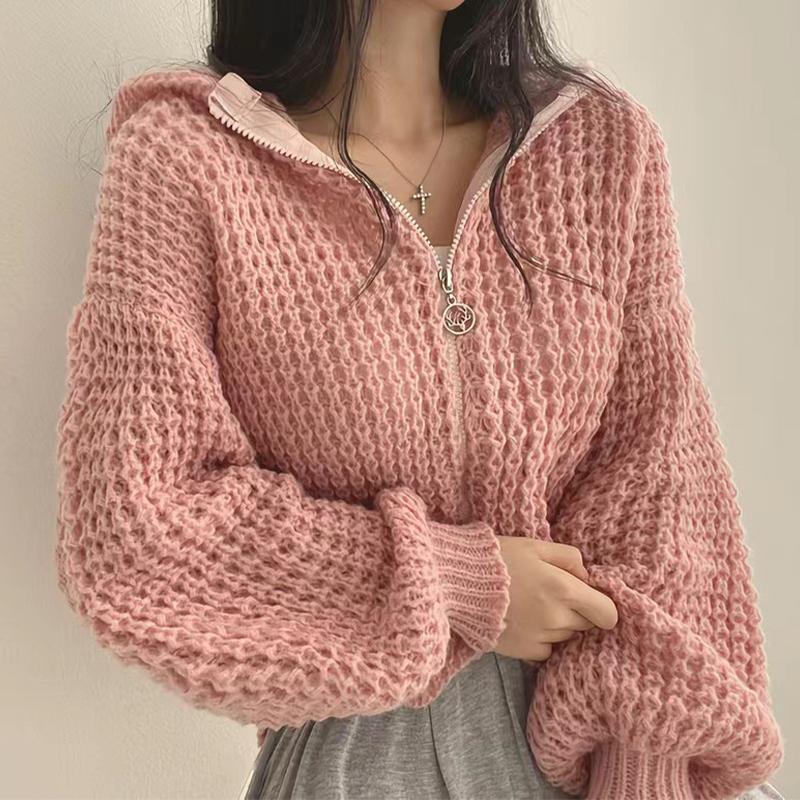 Вязаный кардиган с капюшоном, свитер, свободная куртка на молнии с длинными рукавами