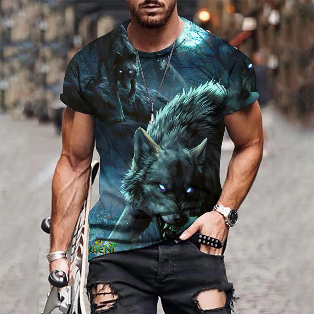 Mens 3D Tiger Print Short Sleeve Crew Neck T-Shirt Breathable Medium Stretch Casual Fashion Tee for OutdoorParty Weekend Wear