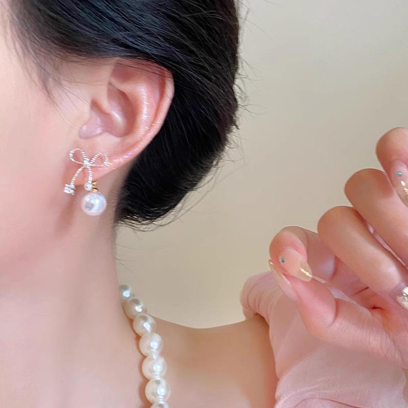 Модные серьги-бантики из циркония и ретро-жемчуга в корейском стиле для женщин