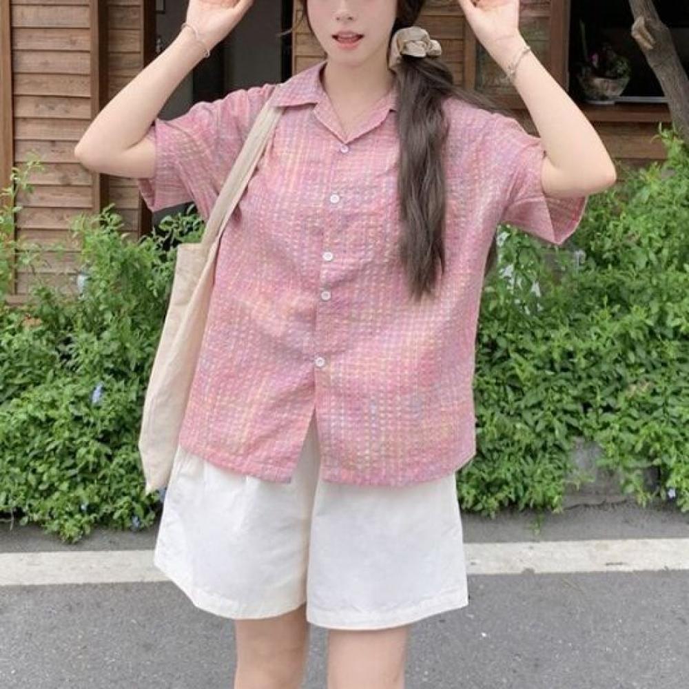 Navava Cool Seersucker Thin Check Short Sleeve Shirt Nb2691