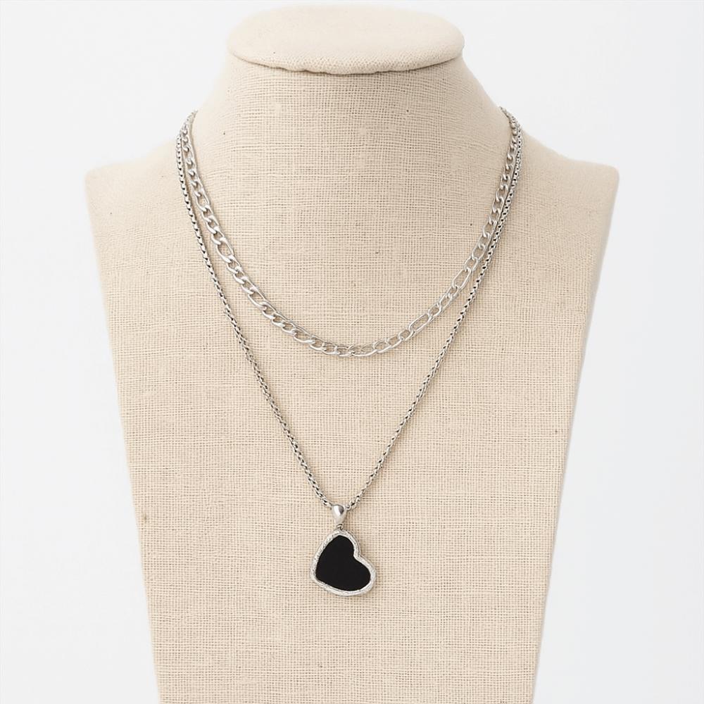 Titanium Steel Double Stacked Neck Chain Handmade Heart Clavicle Chain Female Lady Girl