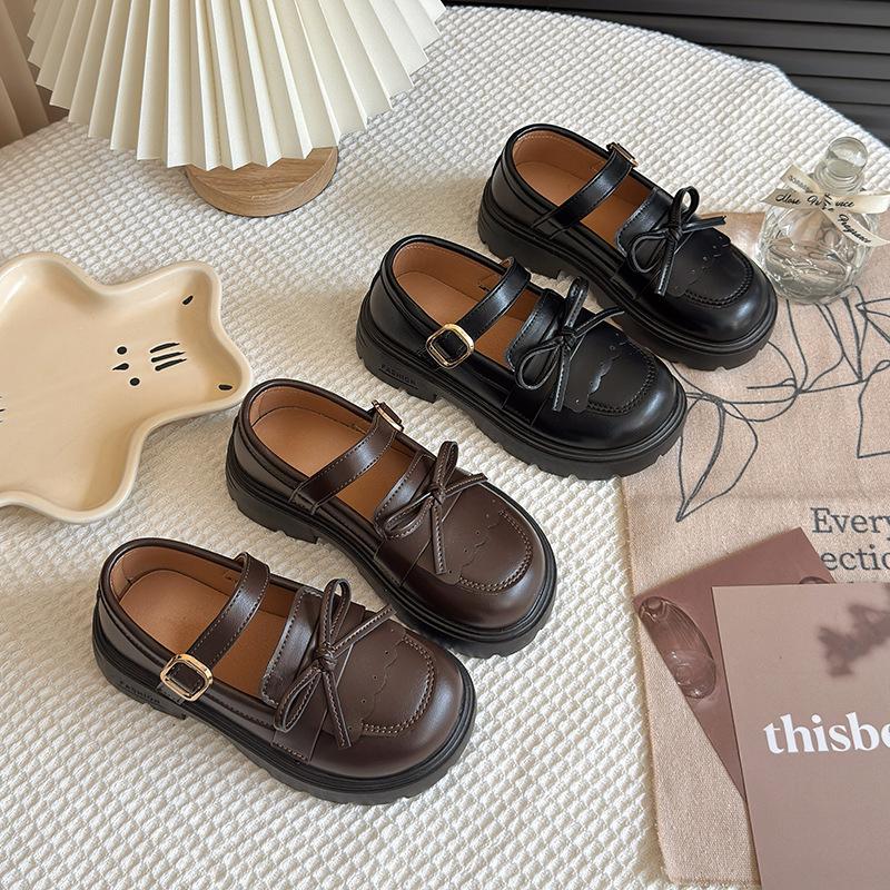 New Spring and Autumn Girls' Fashionable British Style Soft-soled Leather Shoes