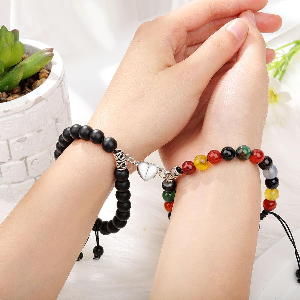 Магнитные парные браслеты для женщин и мужчин, романтические сердечки для влюбленных, бусины из натурального камня, браслет для йоги, подарок на день Святого Валентина, ювелирные изделия