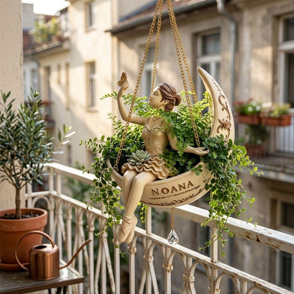 Resin Ballet Dancer Hanging Planter Fairy Hanging Plant Basket Home Balcony