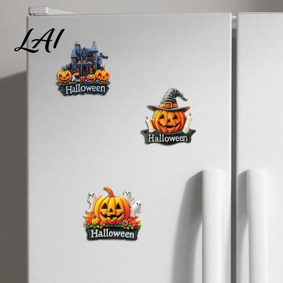 Acrylic Cabinet Magnets 1/3Pcs Halloween Pumpkin Fridge Magnet Ghost Castle Candle Party Favors Refrigerator Magnetic Decoration for Holiday
