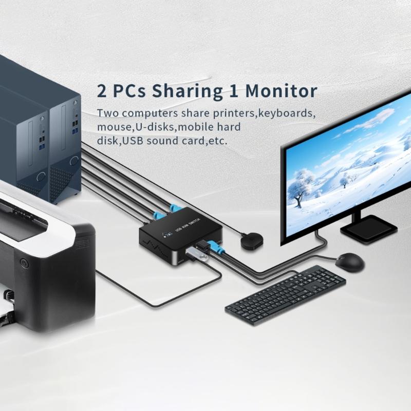 HDTV KVM Переключатель 2 входа 1 выход 4K 60 Гц Общий доступ к USB-клавиатуре и мыши Селектор-переключатель 4K 60 Гц Для ПК Ноутбука Офиса